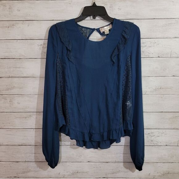 Band of Gypsies Cottagecore Prairie Peasant Festival Boho Semi Sheer Lace Top S - Picture 1 of 12